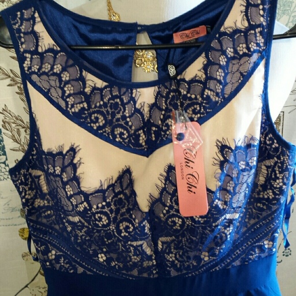 NWT chichi london dress blue and cream