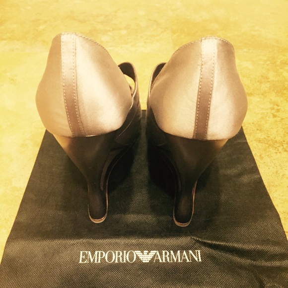 Emporio Armani Silver Satin Heels