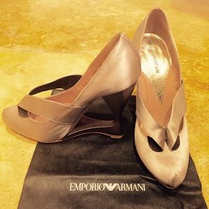 Emporio Armani Silver Satin Heels