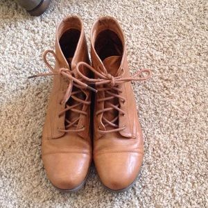 brown leather combat booties