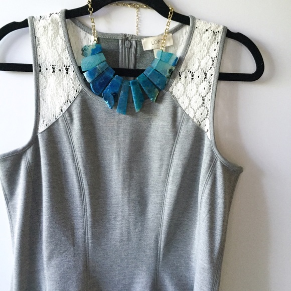 Loft fit and flare gray and lace strap dress