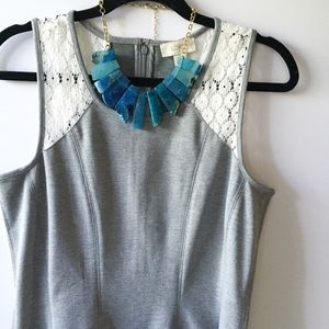 Loft fit and flare gray and lace strap dress