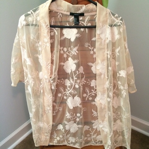 Forever 21 mesh embroidered kimono