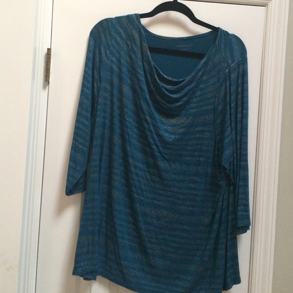 Coldwater Creek 3/4 Teal Top w/Metallic Stripe