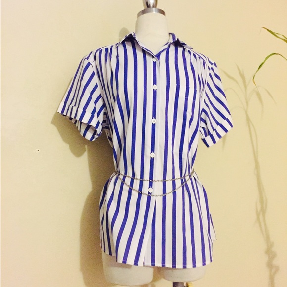 Vintage blue and white stripe button down top