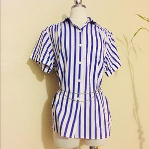 Vintage blue and white stripe button down top