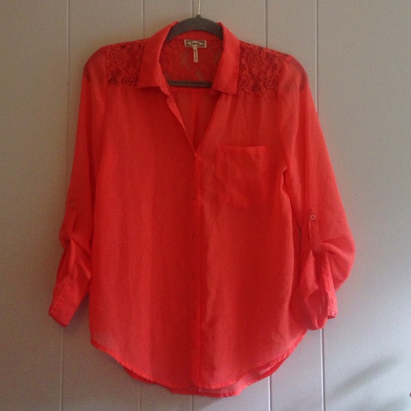Coral button-down blouse