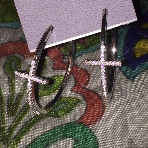 Crystal cross Hoop earrings