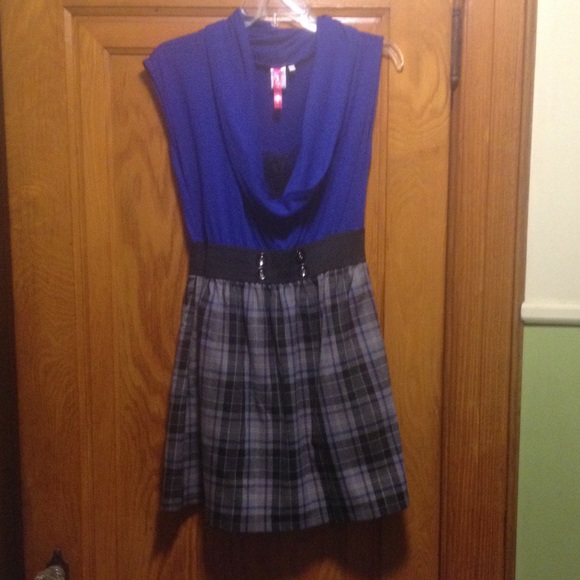 Royal blue & plaid sleeveless dress