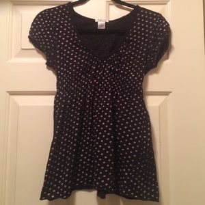 Black top with baby pink polka dots