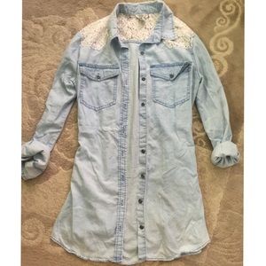 Crochet Lace Denim Tunic