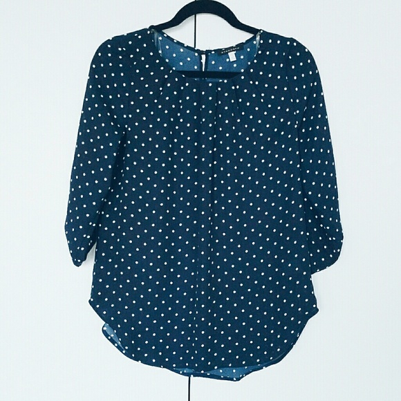 Navy Blue Polka Dot Blouse - NEW WITHOUT TAGS