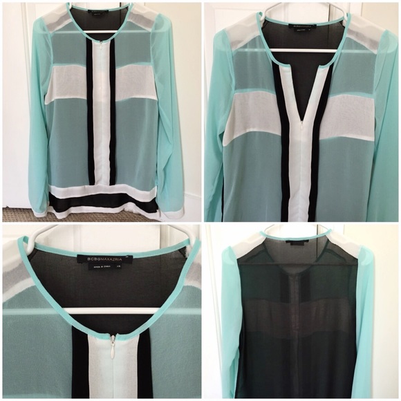 BCBG Color Block Top White Black Mint Long  XS