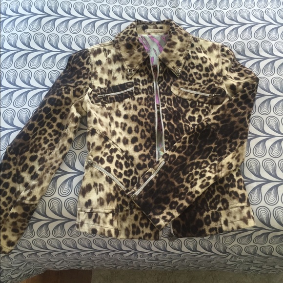 Leopard Roberto Cavalli Motorcycle Style Jacket.