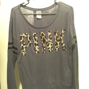 PINK™  Dark gray with leopard design sequins.