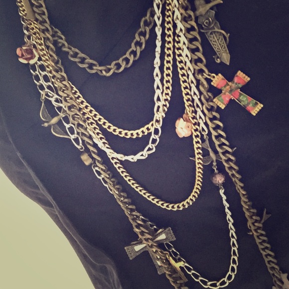 Betsey Johnson 6-tier chain/charm necklace