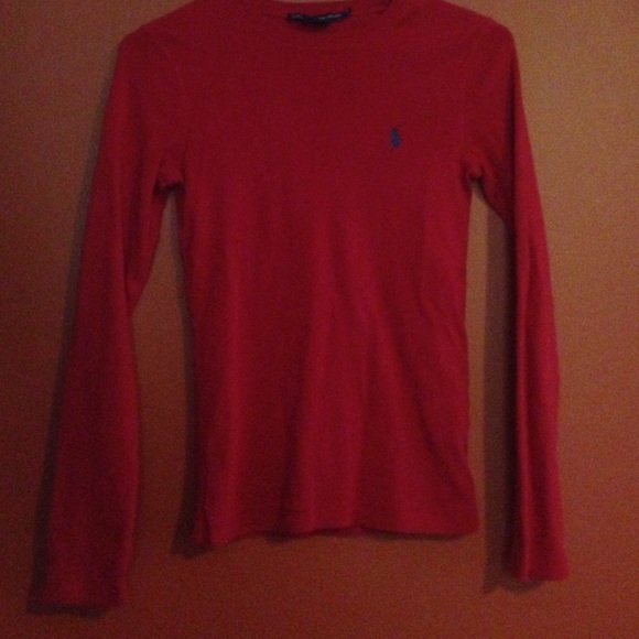 Red long sleeve polo shirt.