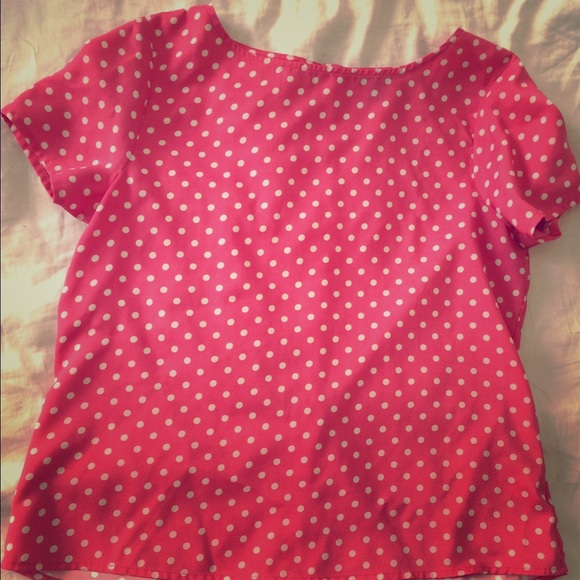 😘Pink with white polka dot top