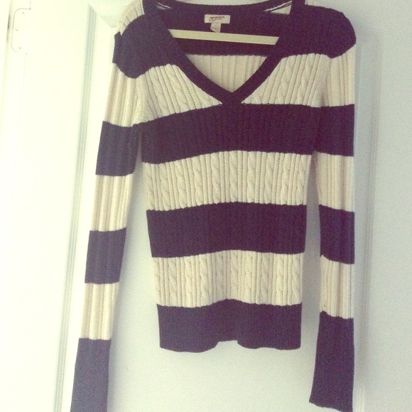Navy striped v-neck sweater