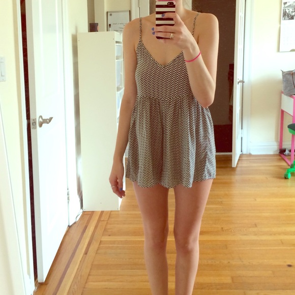 Black + White print romper