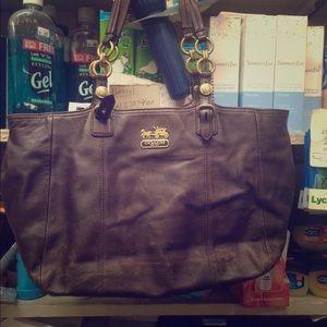 Coach brown leather bag with gold accents