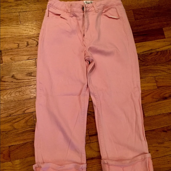 Cuffed crop light peach denim pants