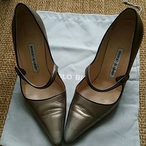 Manolo Blahnik Metallic Mary Jane Pumps