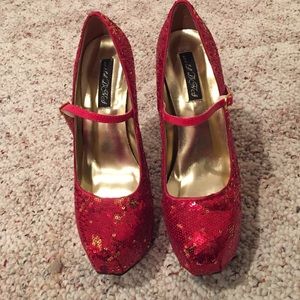 Red sequin Mary Janes