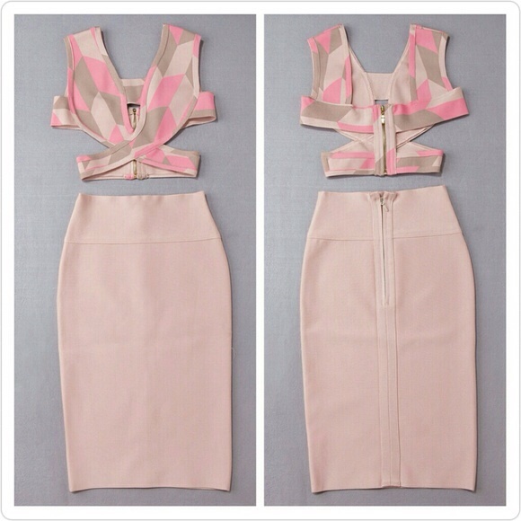 <SOLD> Cupcake Pink Cropped Bandage Skirt Set - Picture 3 of 4