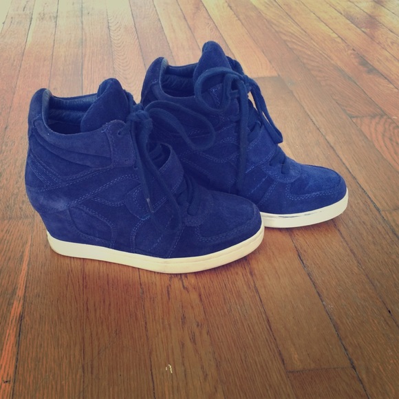 Blue suede sneaker wedges