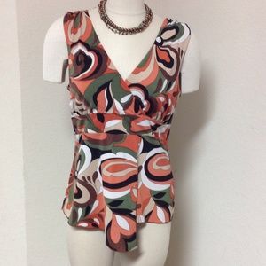 Brown, orange, green sleeveless top