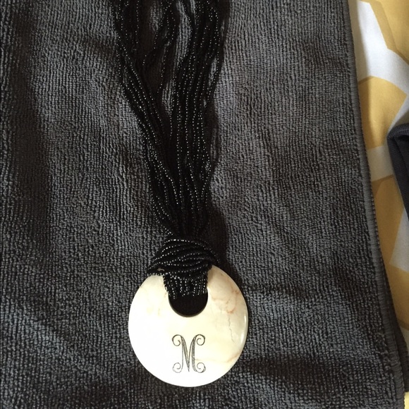 Beaded black and stone initial necklace