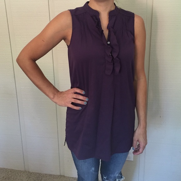 Purple ruffle stretch tunic