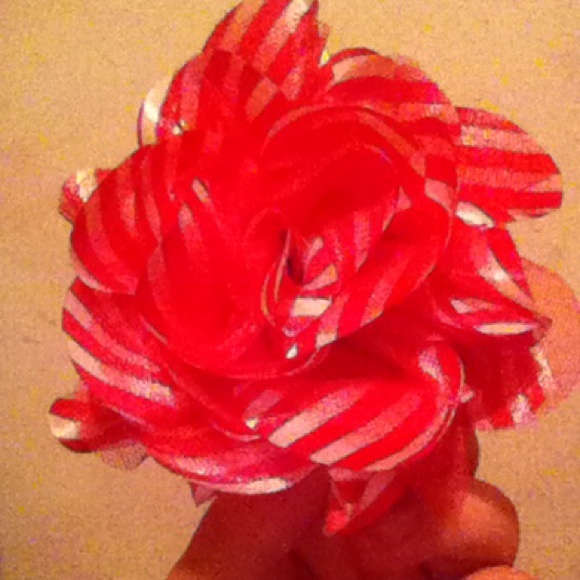 Pink and white stripped hair flower clip