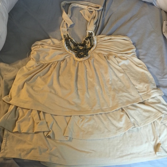 Tan halter tiered top with embellishments