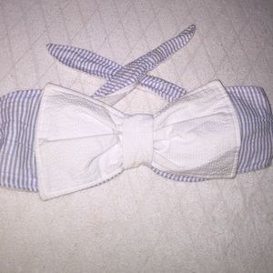 Seersucker & White Bow Bikini Bandeau