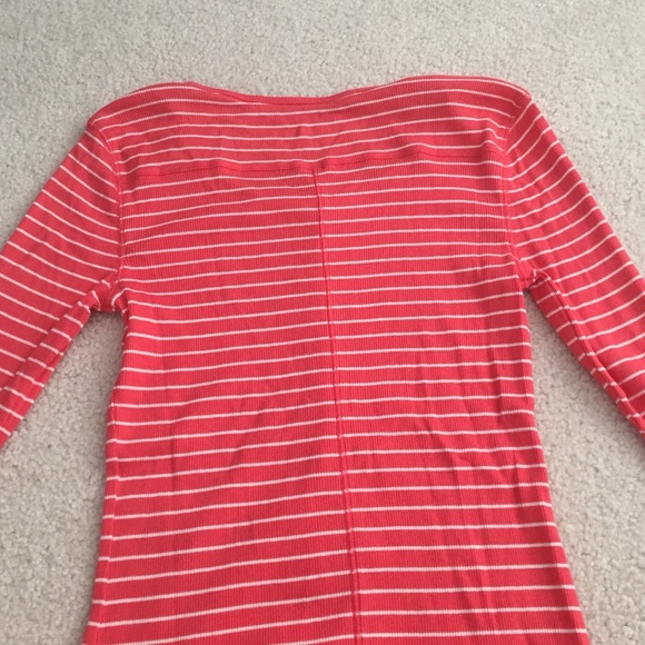 Coral and cream long sleeve striped shirt. - Picture 3 of 3