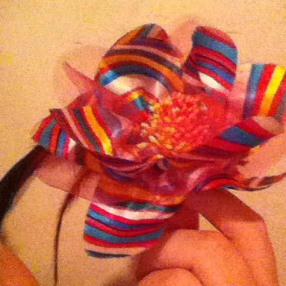 Rainbow striped hair flower clip