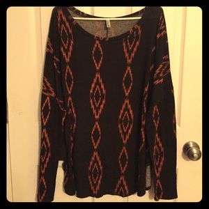 Dark Brown and Orange Aztec Print Tunic or Top