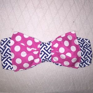 Navy & White Pattern w/ Pink Polka Dot Bow Bikini