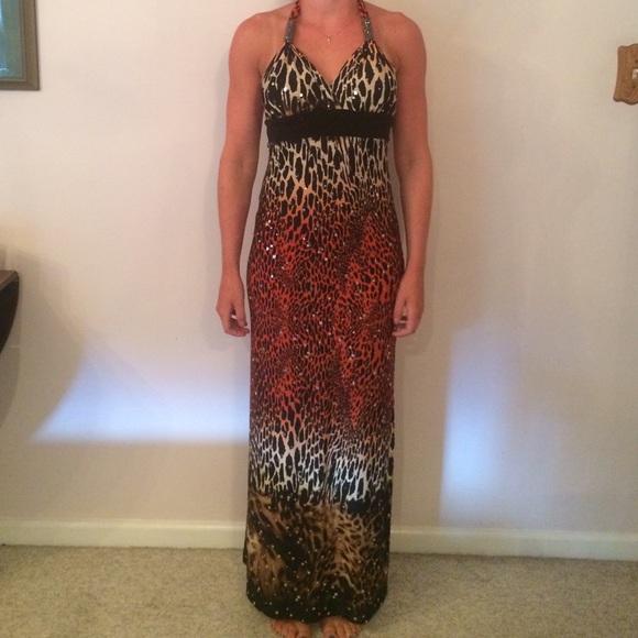 Animal print halter maxi dress