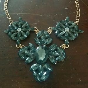 gold chain and grey jewel statement necklace