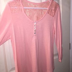 Long sleeve pink-peach lacy soft shirt