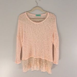 Chris & Carol Light Pink Lace Trim Sweater