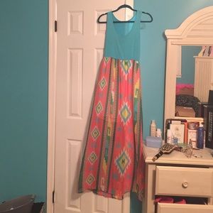 Blue & Pink Aztec Maxi