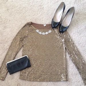 J. Crew Gold Sequin Shirt Size XS