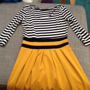 Modcloth black and white and mustard knit dress