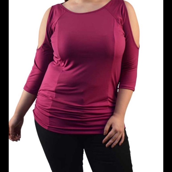 Plus size top purple 2X new fitted cold shoulder