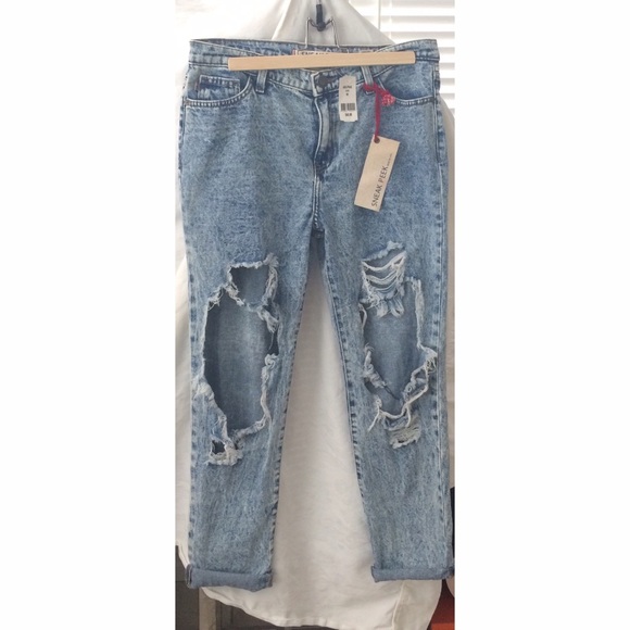 Acid wash boyfriend bf distressed denim