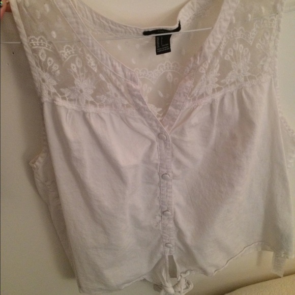 White lace crop tank top